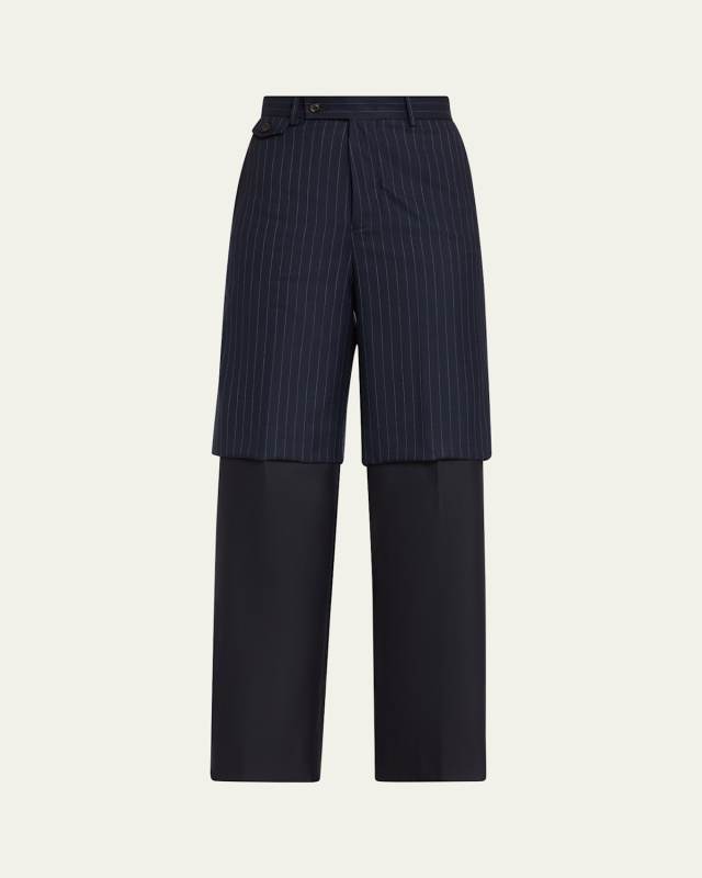 Pinstripe Layered Wool Trousers